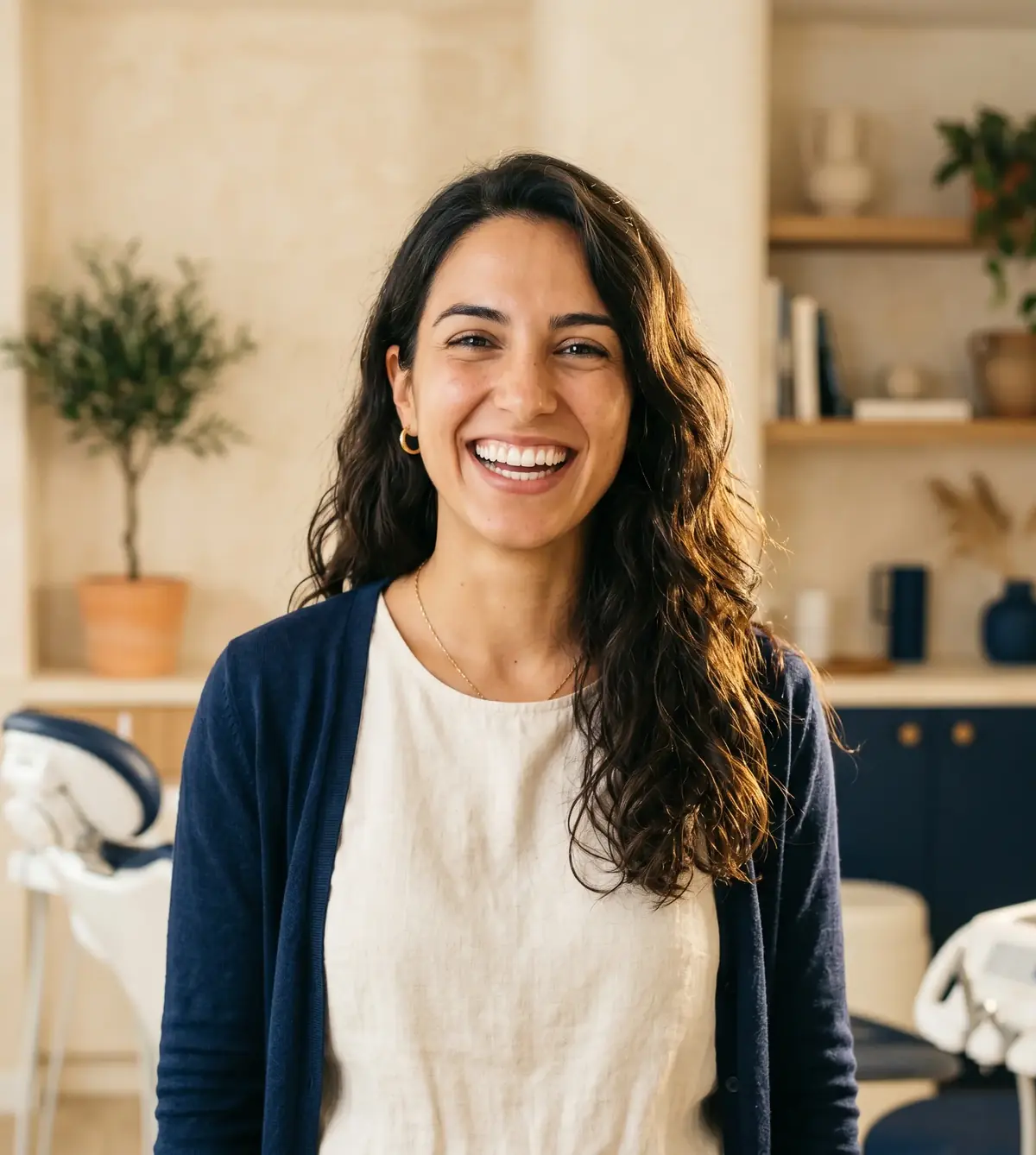 Paciente mostrando su sonrisa perfecta tras el tratamiento de ortodoncia en Velia Clínica Dental